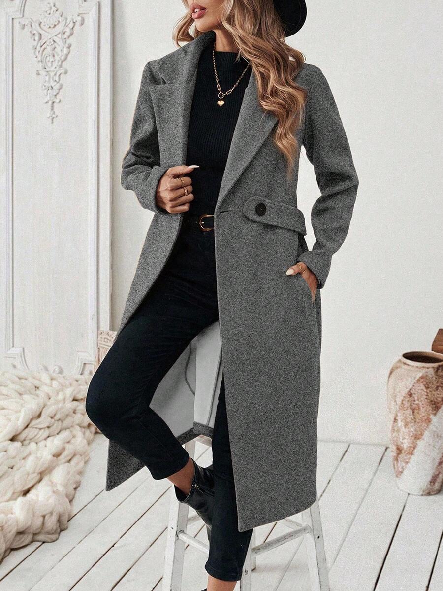 Leocadia Notched Lapel Double-Breasted Tailored Overcoat - Dusty Blue