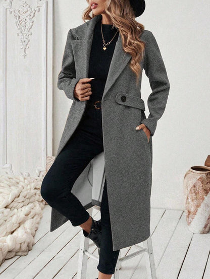 Leocadia Notched Lapel Double-Breasted Tailored Overcoat - Dusty Blue
