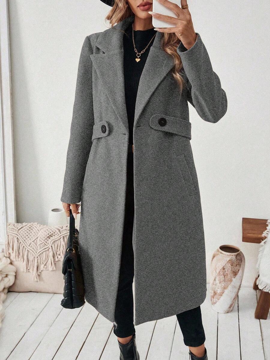 Leocadia Notched Lapel Double-Breasted Tailored Overcoat - Purple