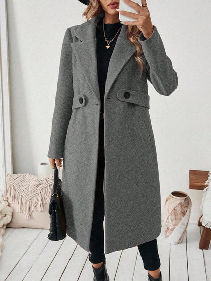 Leocadia Notched Lapel Double-Breasted Tailored Overcoat - Purple