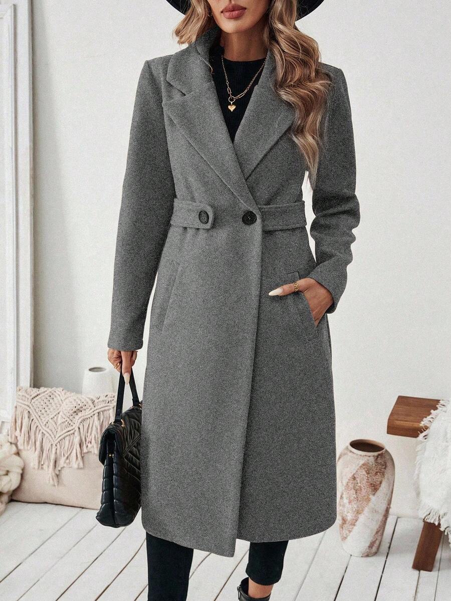 Leocadia Notched Lapel Double-Breasted Tailored Overcoat - Khaki