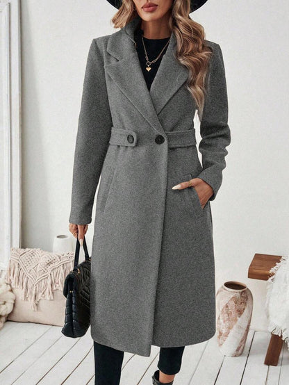 Leocadia Notched Lapel Double-Breasted Tailored Overcoat - Khaki