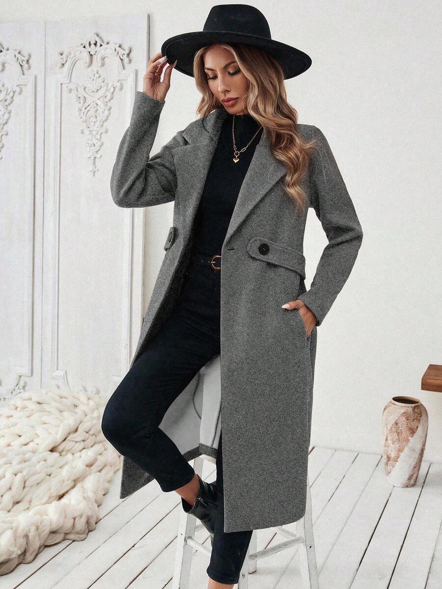 Leocadia Notched Lapel Double-Breasted Tailored Overcoat - Brown
