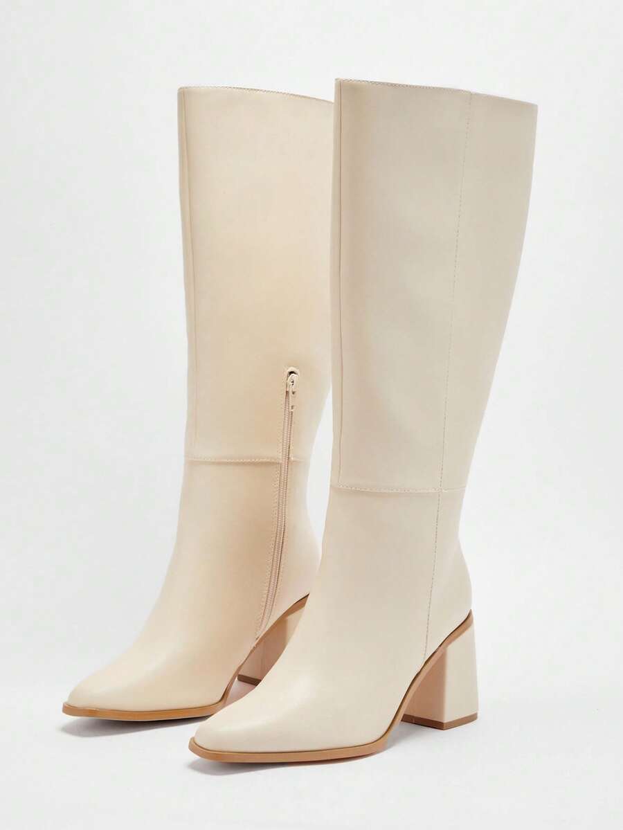 SHUZIA Women's Fashionable & Comfortable Knee-High Side Zipper Chunky Heel Boots Mensa