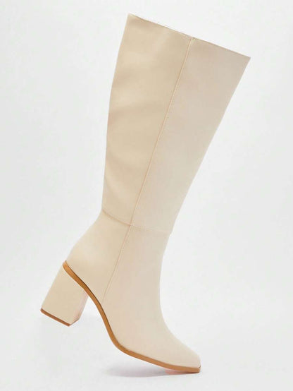 SHUZIA Women's Fashionable & Comfortable Knee-High Side Zipper Chunky Heel Boots Mensa