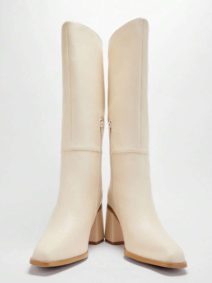 SHUZIA Women's Fashionable & Comfortable Knee-High Side Zipper Chunky Heel Boots Mensa