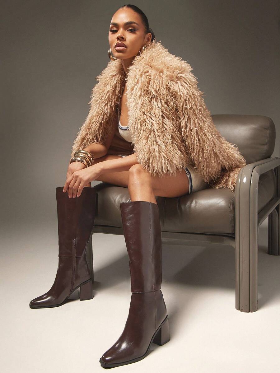 SHUZIA Women's Fashionable & Comfortable Knee-High Side Zipper Chunky Heel Boots Mensa