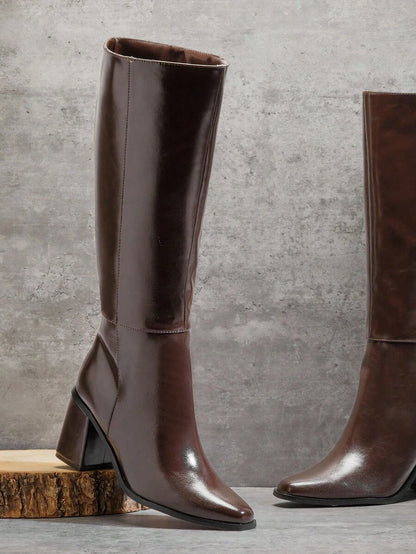 SHUZIA Women's Fashionable & Comfortable Knee-High Side Zipper Chunky Heel Boots Mensa