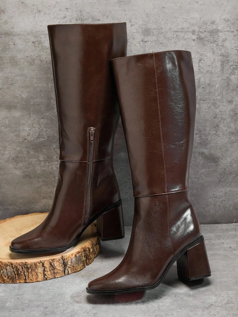 SHUZIA Women's Fashionable & Comfortable Knee-High Side Zipper Chunky Heel Boots Mensa