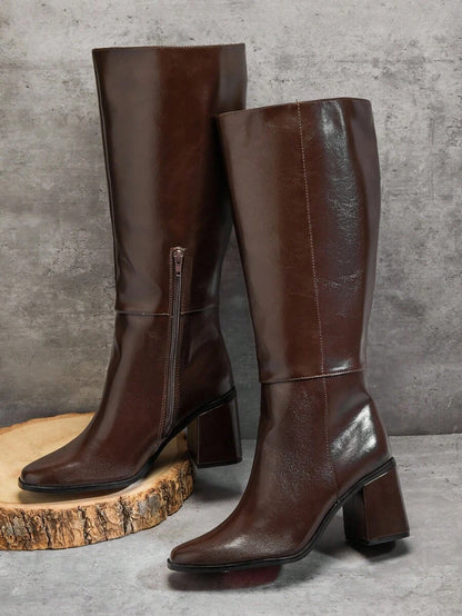 SHUZIA Women's Fashionable & Comfortable Knee-High Side Zipper Chunky Heel Boots Mensa