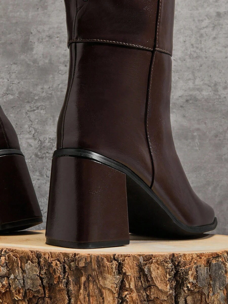SHUZIA Women's Fashionable & Comfortable Knee-High Side Zipper Chunky Heel Boots Mensa