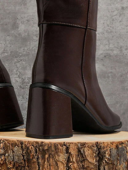 SHUZIA Women's Fashionable & Comfortable Knee-High Side Zipper Chunky Heel Boots Mensa
