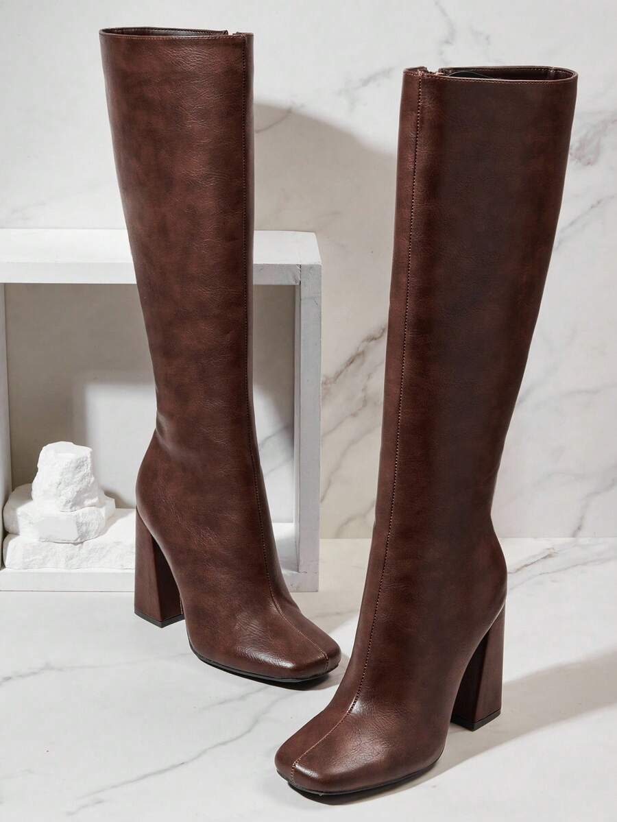 SHUZIA Women's Fashionable & Comfortable Knee-High Side Zipper Chunky Heel Boots Mensa