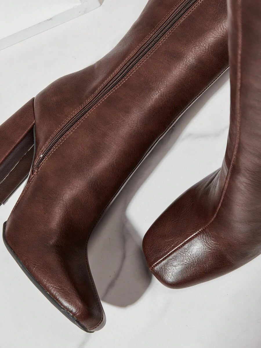 SHUZIA Women's Fashionable & Comfortable Knee-High Side Zipper Chunky Heel Boots Mensa