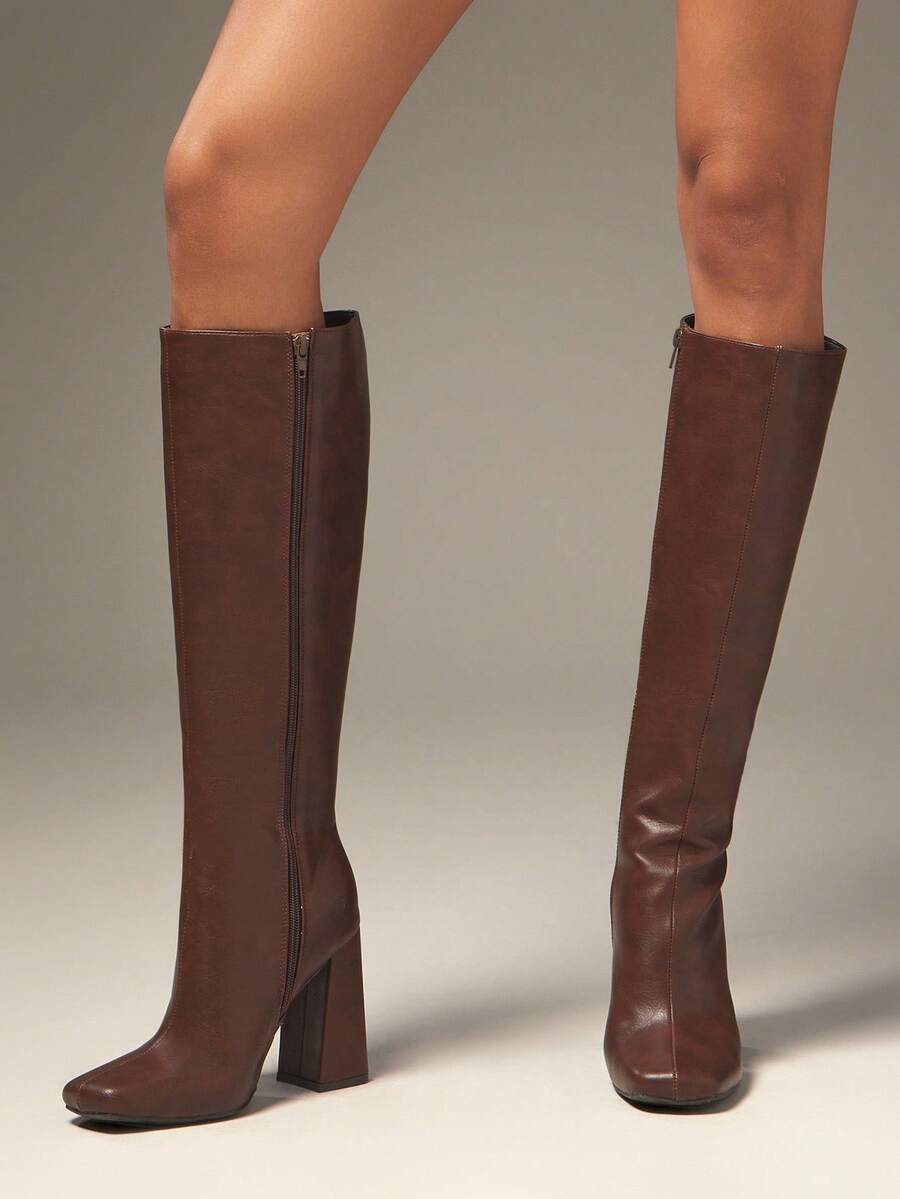 SHUZIA Women's Fashionable & Comfortable Knee-High Side Zipper Chunky Heel Boots Mensa