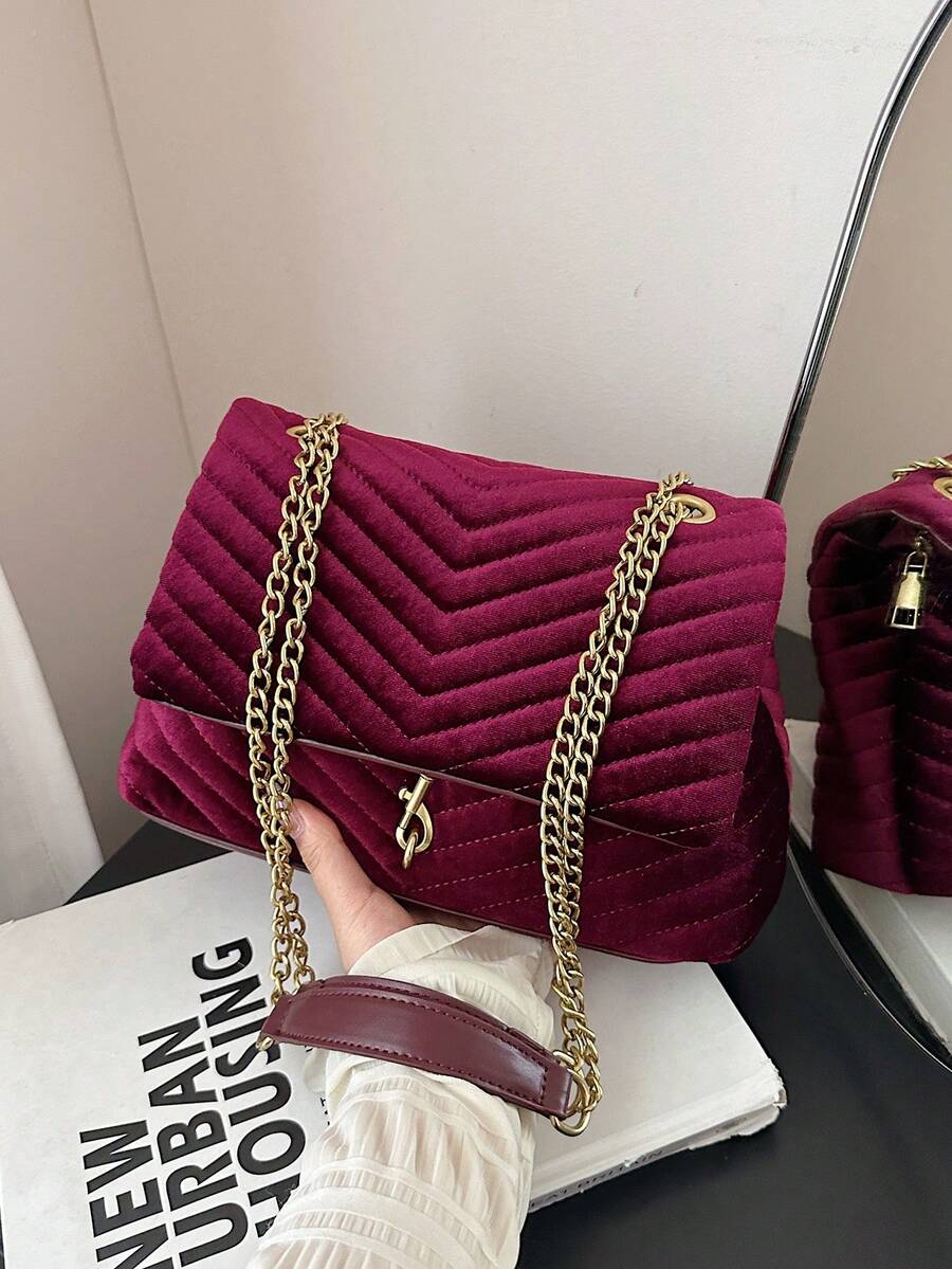 Annecy Chevron Quilted Chain Strap Crossbody Bag