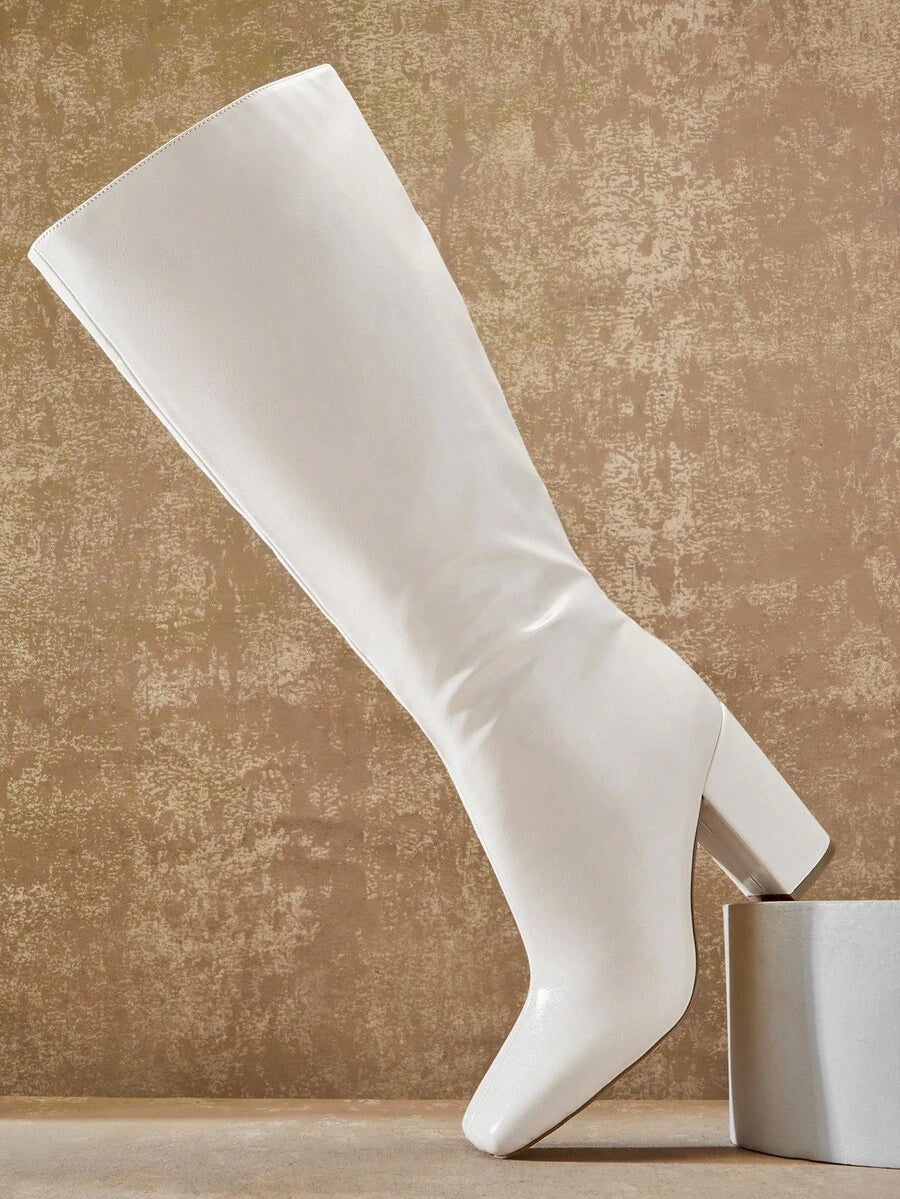 SHUZIA Women's Fashionable & Comfortable Knee-High Side Zipper Chunky Heel Boots Mensa