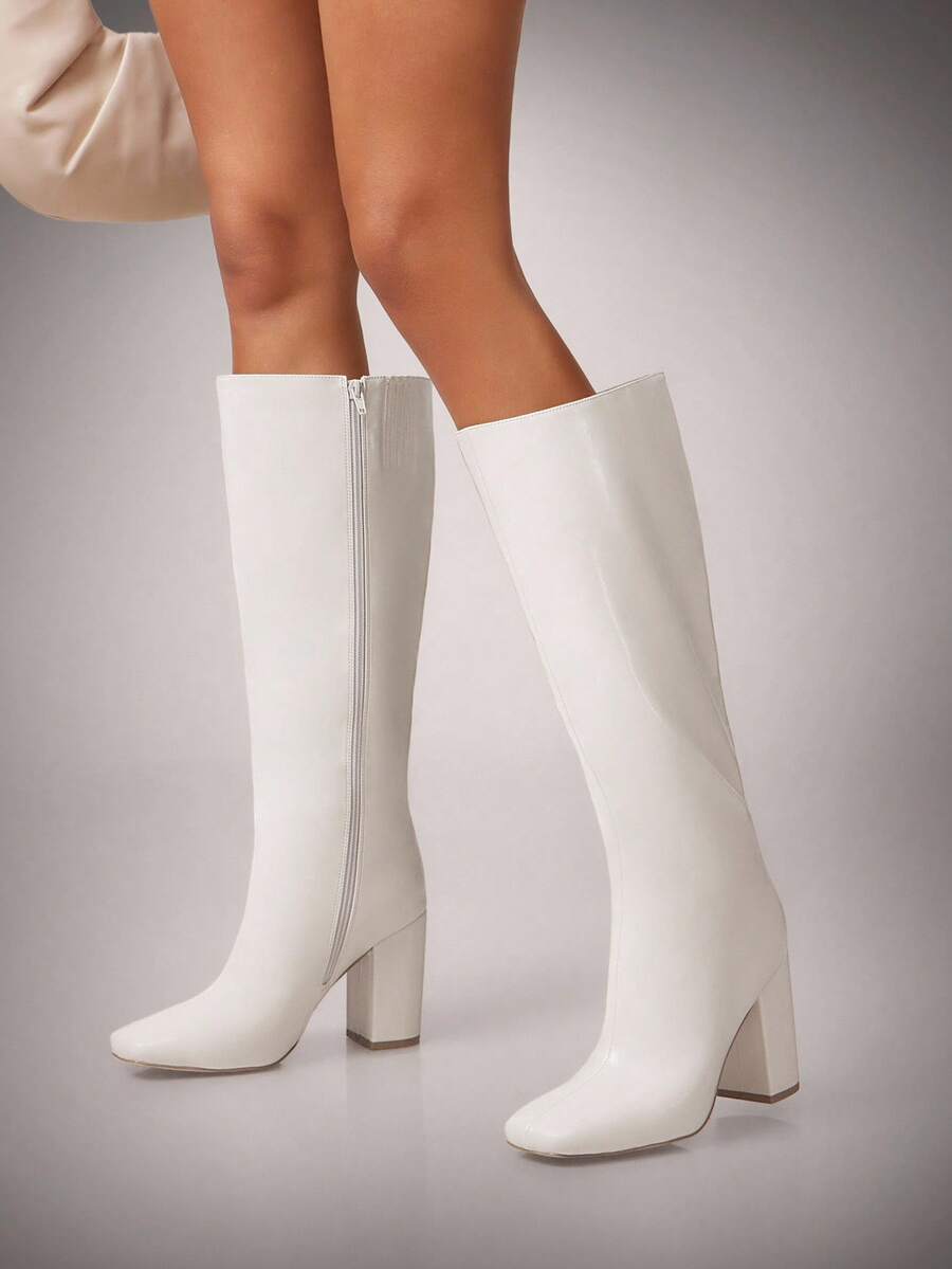 SHUZIA Women's Fashionable & Comfortable Knee-High Side Zipper Chunky Heel Boots Mensa