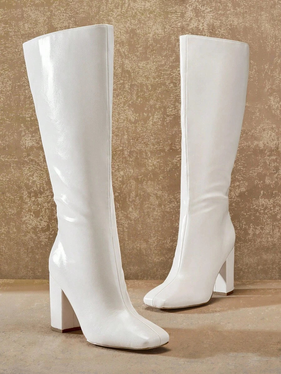 SHUZIA Women's Fashionable & Comfortable Knee-High Side Zipper Chunky Heel Boots Mensa