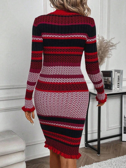 Innsbruck Striped Rib Knit Bodycon Midi Dress