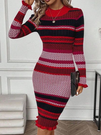 Innsbruck Striped Rib Knit Bodycon Midi Dress