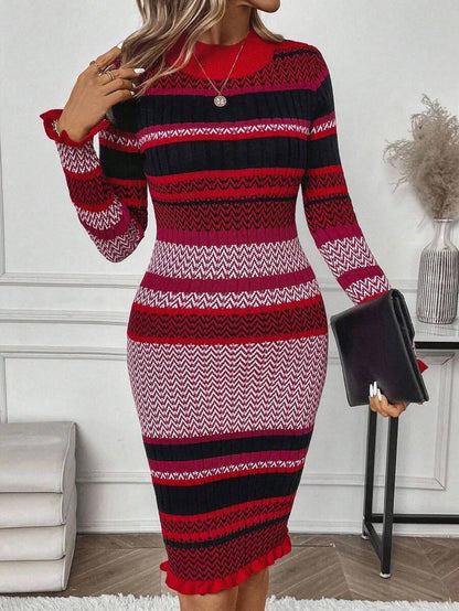 Innsbruck Striped Rib Knit Bodycon Midi Dress