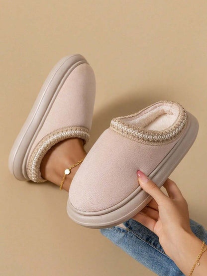 Women's Autumn Winter Plush Lined Thick Sole Slippers, Comfortable Non-Slip Warm Indoor Outdoor Soft Fuzzy Slides Mensa