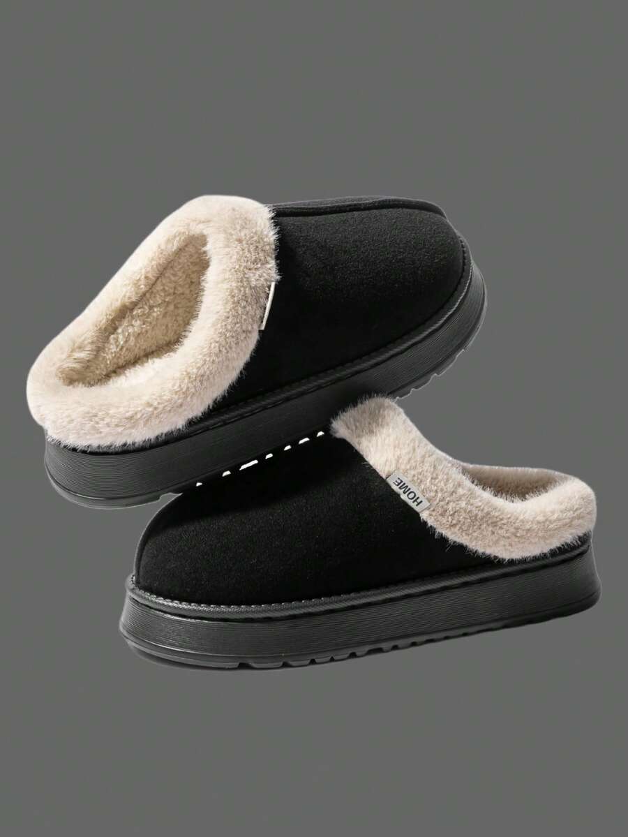 Women's Autumn Winter Plush Lined Thick Sole Slippers, Comfortable Non-Slip Warm Indoor Outdoor Soft Fuzzy Slides Mensa