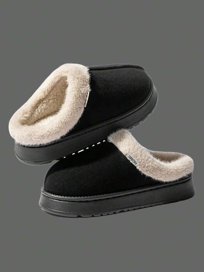 Women's Autumn Winter Plush Lined Thick Sole Slippers, Comfortable Non-Slip Warm Indoor Outdoor Soft Fuzzy Slides Mensa