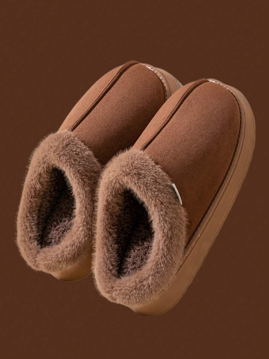 Women's Autumn Winter Plush Lined Thick Sole Slippers, Comfortable Non-Slip Warm Indoor Outdoor Soft Fuzzy Slides Mensa
