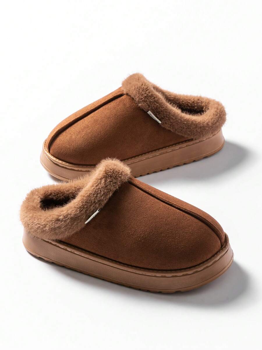 Women's Autumn Winter Plush Lined Thick Sole Slippers, Comfortable Non-Slip Warm Indoor Outdoor Soft Fuzzy Slides Mensa
