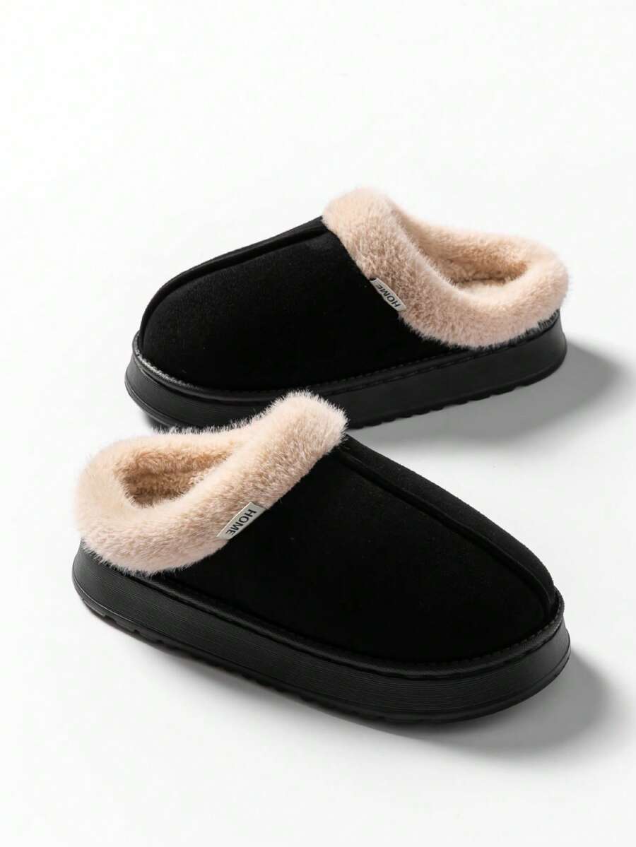 Women's Autumn Winter Plush Lined Thick Sole Slippers, Comfortable Non-Slip Warm Indoor Outdoor Soft Fuzzy Slides Mensa