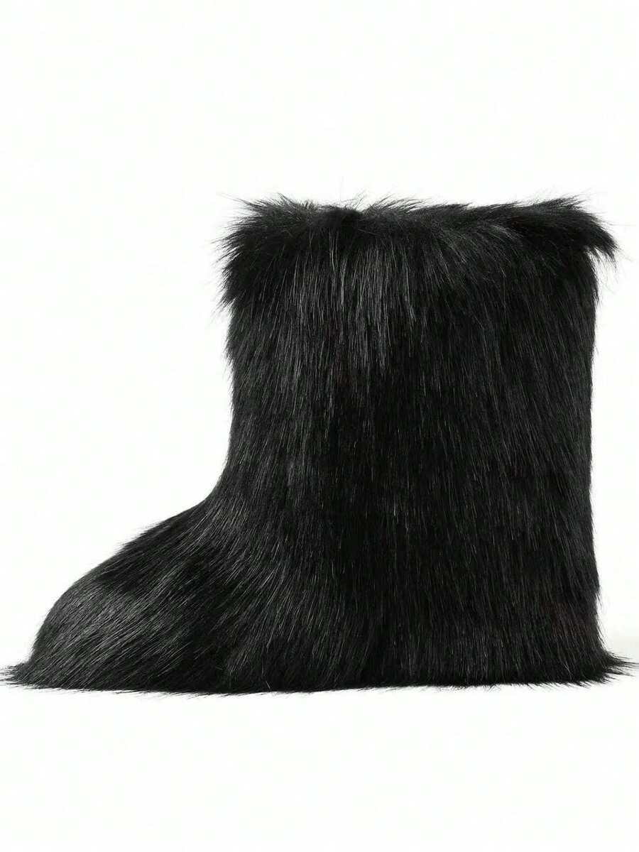 Women's Winter Furry Snow Boots Fuzzy Fluffy Round Toe Suede Booties Flat Heel Slip On Outdoor Indoor Shoes Fashion Warm Fluffy Shoes Mensa