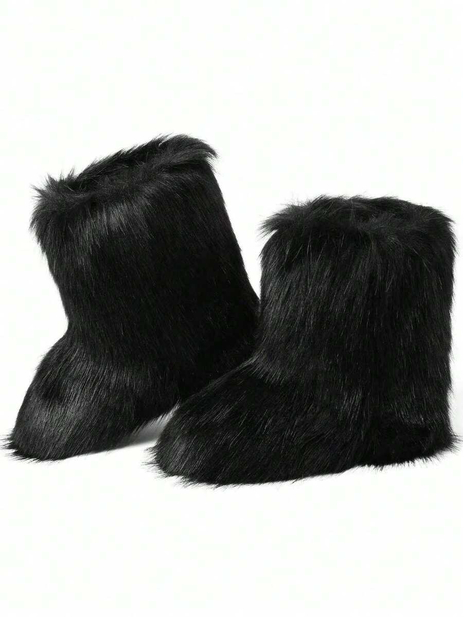 Women's Winter Furry Snow Boots Fuzzy Fluffy Round Toe Suede Booties Flat Heel Slip On Outdoor Indoor Shoes Fashion Warm Fluffy Shoes Mensa