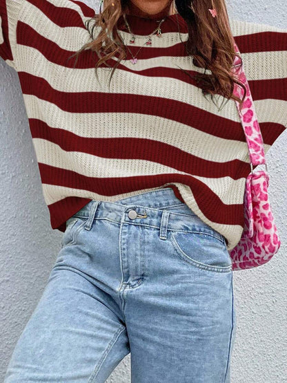Reese Striped Round Neck Drop Shoulder Sweater - Multicolor