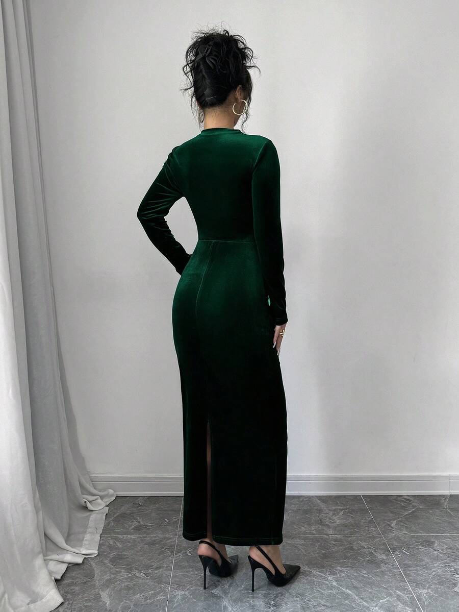 Florence Velvet Ruched Mock Neck Bodycon Maxi Dress