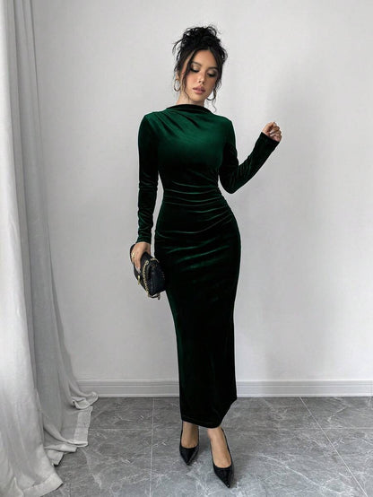 Florence Velvet Ruched Mock Neck Bodycon Maxi Dress