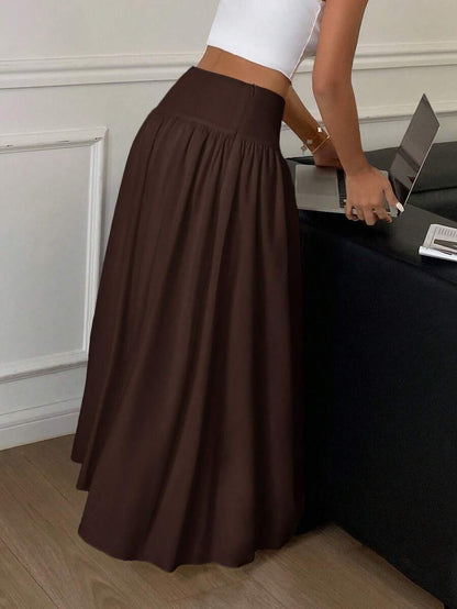 Cressida High Waist Wide Waistband Pleated Maxi Skirt - Chocolate Brown