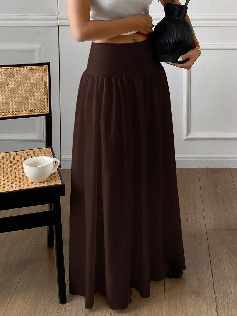 Cressida High Waist Wide Waistband Pleated Maxi Skirt - Chocolate Brown