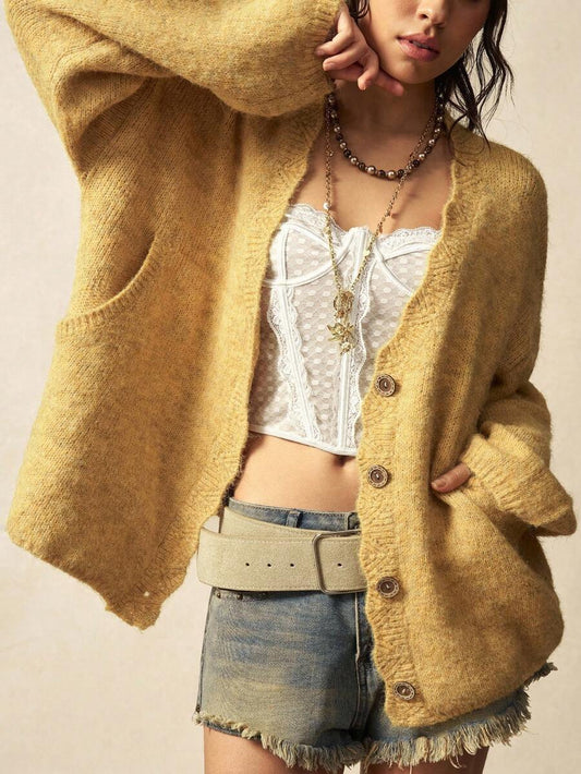 Megeve Oversized Fuzzy Knit Button Front Cardigan