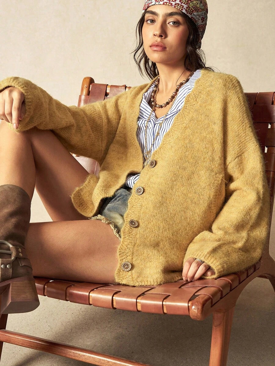 Megeve Oversized Fuzzy Knit Button Front Cardigan