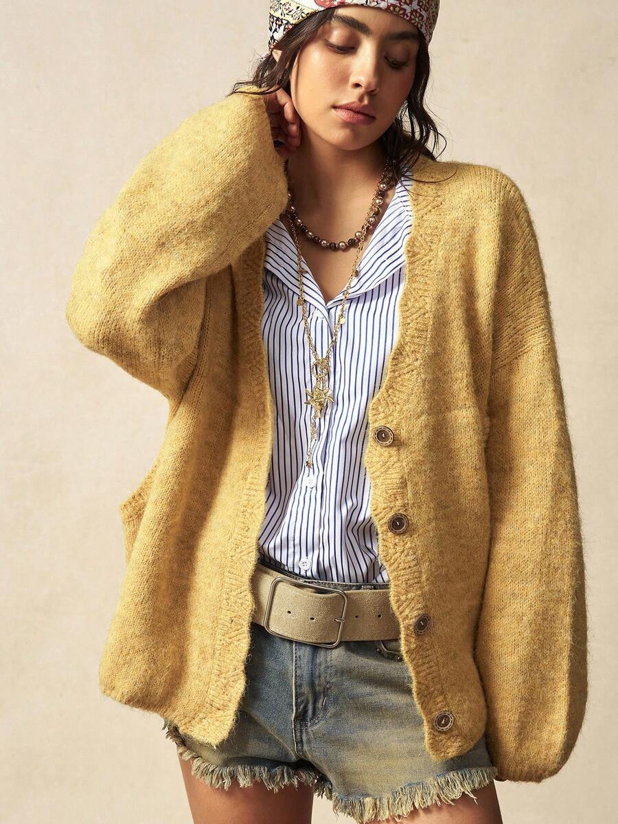 Megeve Oversized Fuzzy Knit Button Front Cardigan