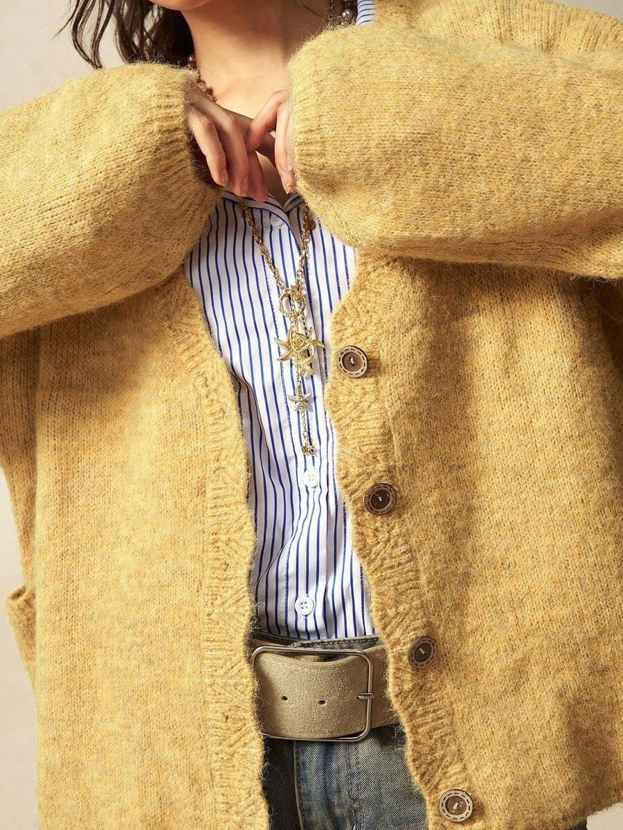 Megeve Oversized Fuzzy Knit Button Front Cardigan
