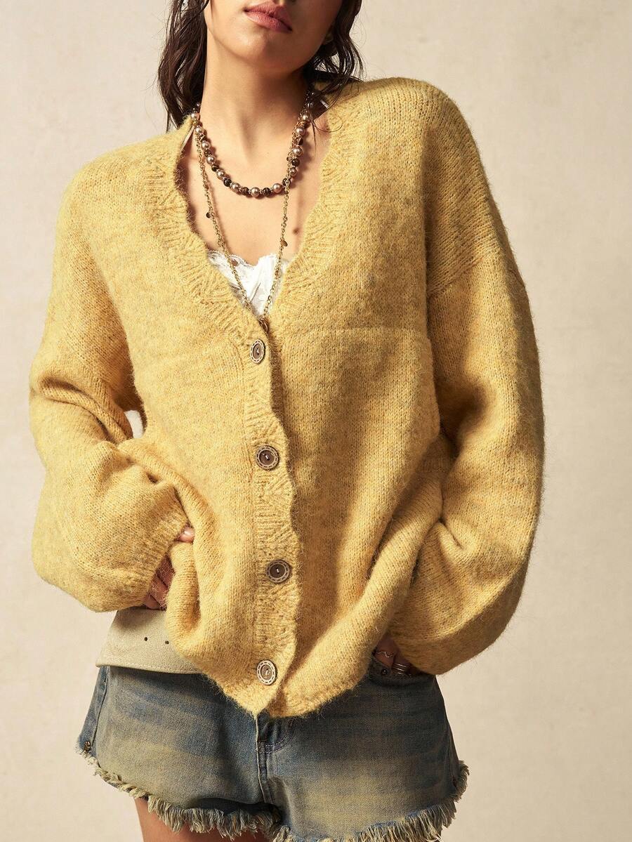 Megeve Oversized Fuzzy Knit Button Front Cardigan