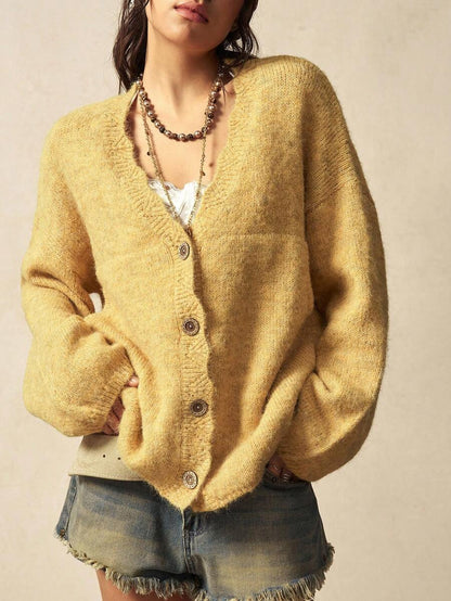 Megeve Oversized Fuzzy Knit Button Front Cardigan