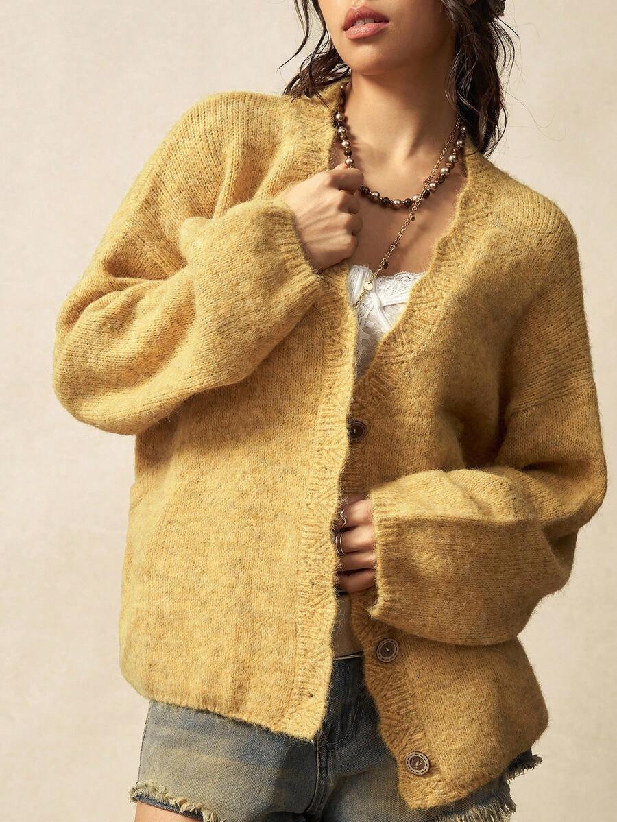 Megeve Oversized Fuzzy Knit Button Front Cardigan