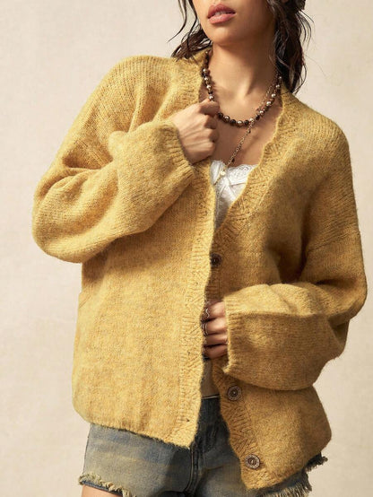 Megeve Oversized Fuzzy Knit Button Front Cardigan