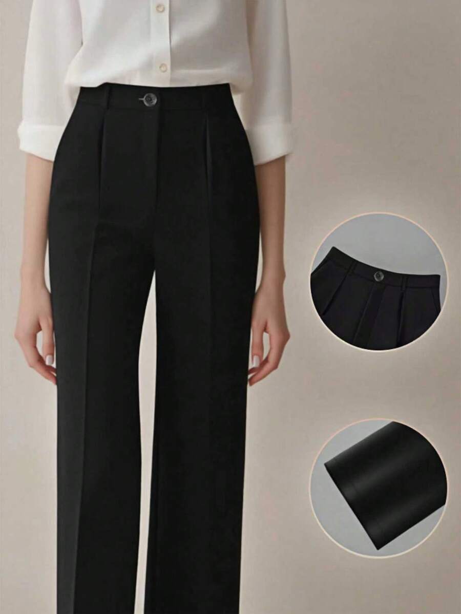 Simone High-Waist Pleated Wide-Leg Trousers with Pockets - Black