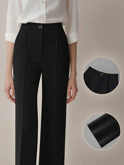 Simone High-Waist Pleated Wide-Leg Trousers with Pockets - Black