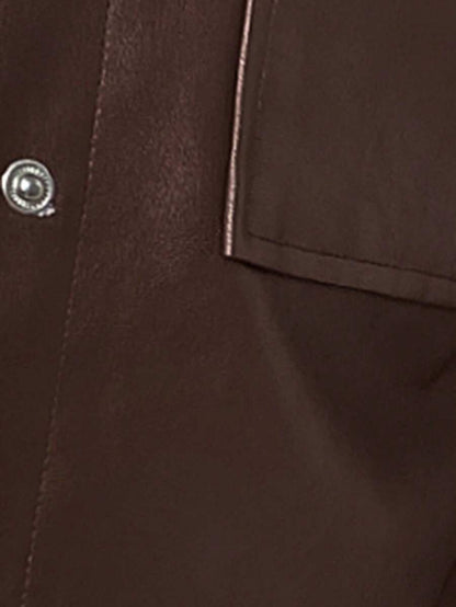 Eliza Button Front Flap Pocket PU Jacket - Coffee Brown